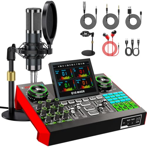 TENLAMP G10 Kit Podcast – Table de Mixage Live Sound Board, Micro Condensateur 3,5mm avec...