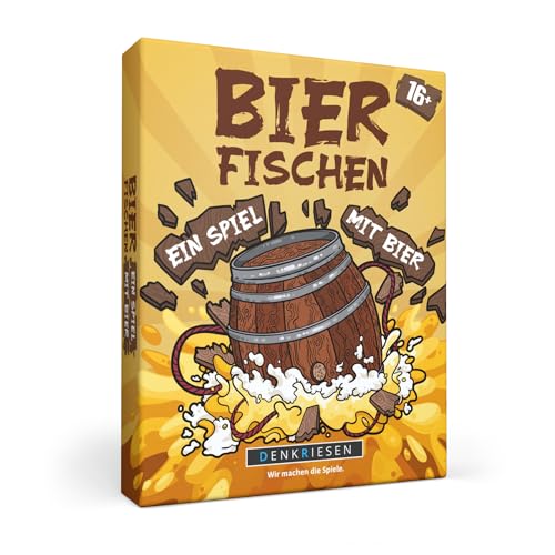 DENKRIESEN - Bierfischen | Kartenlegespiel für 2-5 Spieler | Ab 16 Jahren | Trinkspiel & Partyspiel | Memospiel mit Würfeln & 25 Bildkärtchen | Spielspaß in 20 Min | Original aus dem Kult-Spieleverlag