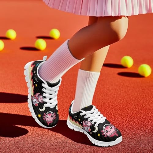 Cute Running Sneakers Lightweight Lace-up Indoor Shoes for Boys Girls Comfy Cute Breathable Tennis Shoes for Athletic US Little Kid 11-13 Big Kid 1-5 White Sole4