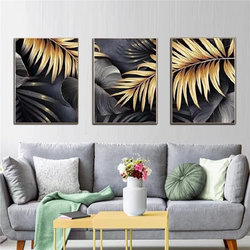 Peinture diamant feuilles de plantes 5D grand triptyque broderie adulte puzzle