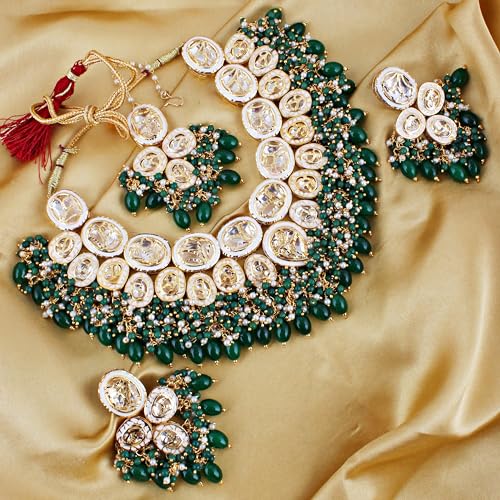 Image of Lucky Jewellery Back Meenakari 18k Gold Plated Set with Earring and Mang Tika Combo Uncut Big Faux Kundan Choker Necklace set (2415-J5SK-1815-PARENT)