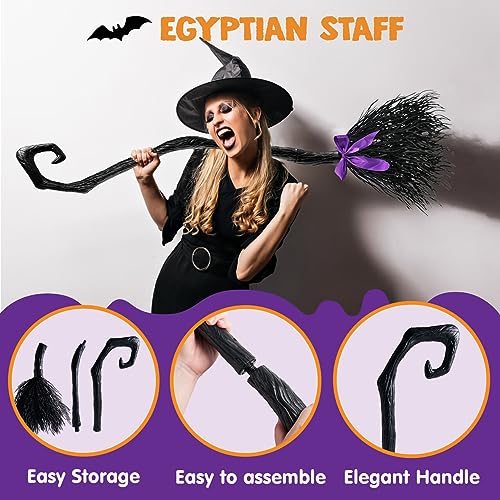 Image of JOYIN 55'' Halloween Witch Broom Cane with Ribbons, Witches Broomstick for Kids Women Wizard Costume Parties, Photo Booth Accessory Stage Prop, Halloween Decorations