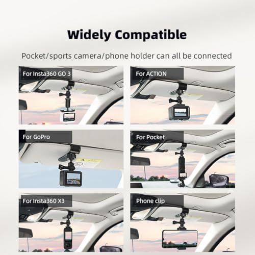 Image of Car Sun Visor Mount for Insta360 X4 X3 X2 DJI Osmo Pocket 3 Action 4 3 Gopro 12 11 10 9 8 7 Car Sun Visor Holder with Phone Clip for Vlog /Video POV Mount Smartphone Accessories