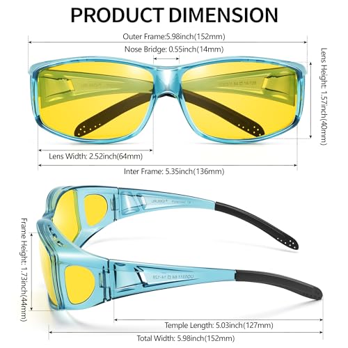 Image of URUMQI Night Vision Driving Glasses Fit Over Eyeglasses for Men Women