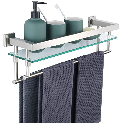 Alise Shower Glass Shelf SUS 304 Stainless Steel Bathroom Wall Shelves with 2 Towel Bars Wall-Mount Shelf Holder,Brushed Nickel Finish