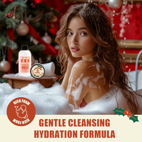 Christmas Bath Gift Set for Women, 5 PCS Bath and Body Gift Set,Holiday Stocking Stuffers with Shower Gel, Body Lotion, Mini Towel,Birthday Gifts for Women - Image 4