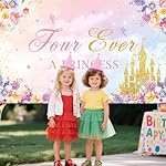 Four Ever A Princess Backdrop for Girl Pink Castle Happy 4th Princess Birthday Party Decorations Banner Photo Booth Props Pink Sign Backdrop for Party Supplies 70.8x43.3 inch - Image 5