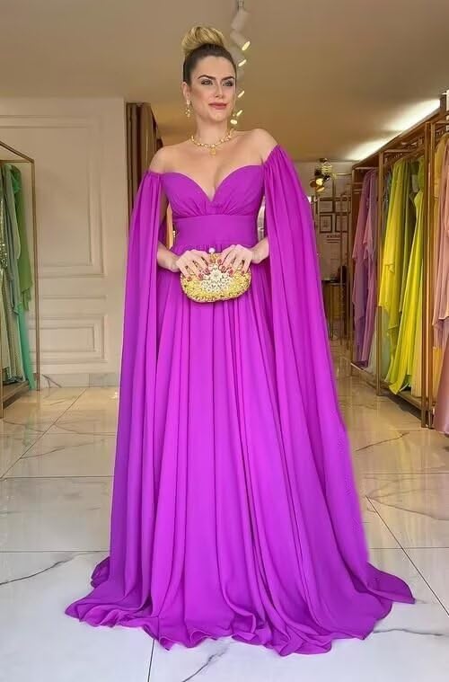 Off Shoulder Prom Dresses with Cape Sleeve for Women Elegant Formal Evening Gowns A-Line Wedding Guest Dress - Image 2