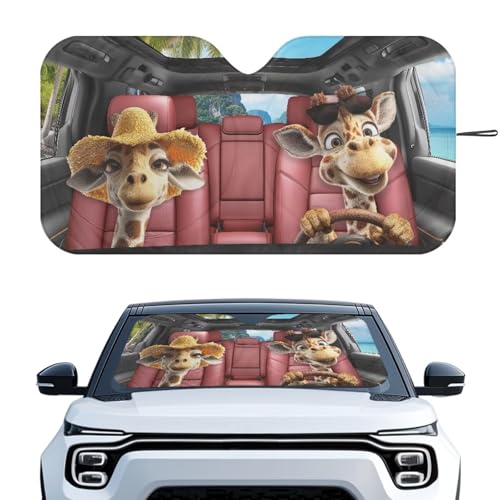 Image of Funny Giraffes Car Front Windshield Sun Shade Sun Shade for UV Protection Foldable Front Window Cover Sun Visor Protector Accessories for Cars Truck SUV