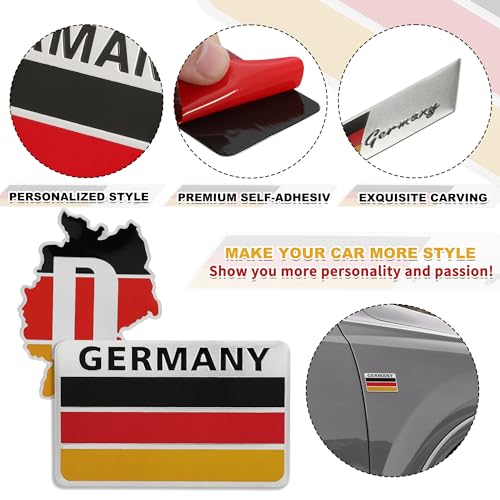 Image of TOMALL 5pcs 3D Metal Germany Flag Emblem Badge Decals for Cars, Laptops & More - Zinc Alloy, Glossy & Textured Finish - Red, Black, Yellow - Waterproof & Scratch Resistant