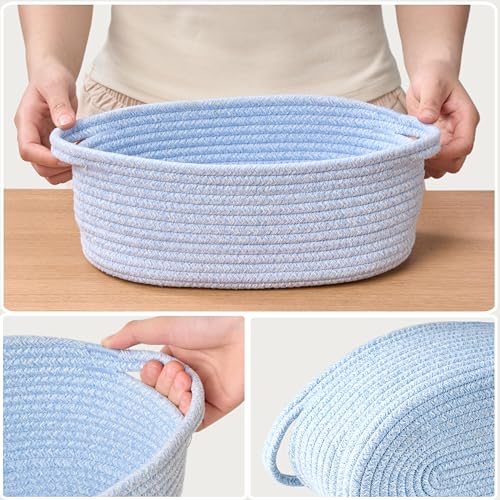 Image of 2-Pack Small Woven Gift Baskets Empty with Bags & Ribbons, Storage Basket for Father's Day for Dad, Baby Shower, Raffle, Birthday, Cute Organizer with Handles, 12 inchx8 inchx5 inch, Blue