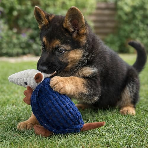 Image of Hollypet Plush Dog Squeaky Toy Stuffed Armadillo Animal Pet Puppy Chew Toys with Clean Teeth for Small Medium Large All Breed Sizes Dogs, Ultramarine, 8 in
