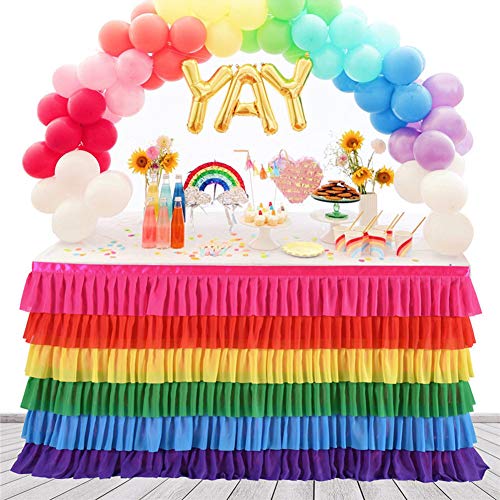 YUYAXPB Iridescent Table Skirt, 6-layer Stitching Chiffon Table Skirt, Decoration Supplies for Birthday/Wedding/Party/Home/Celebrations, 6FT