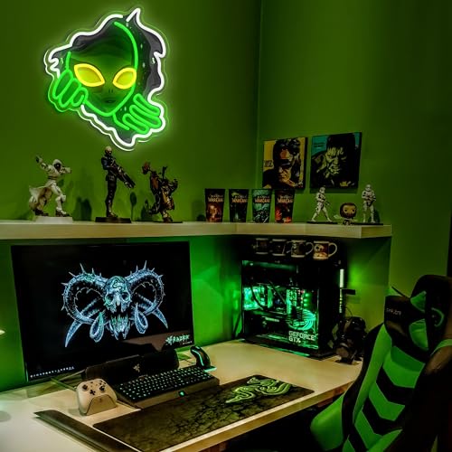 Image of Alien Neon Sign,Dimmable Green Alien Led Neon Lights for Wall Decor Game Room Home Bar Party Bedroom Man Cave Decor,USB Powered Alien Light up Sign Gifts for Kids Teen Boy Room Decor