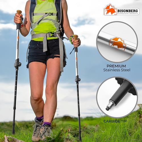 Image of BISONBERG Trekking Pole, 65-130 cm Adjustable Height, Stainles Steel Walking Stick with EVA Handle