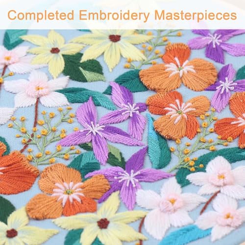 Image of REEWISLY Embroidery Kit 4SET with Patterns and Instructions, DIY Adult Beginner Cross Stitch Kits, Including 2 Plastic Embroidery Rings, 1 Pair of Scissors, Colored Threads and Needles