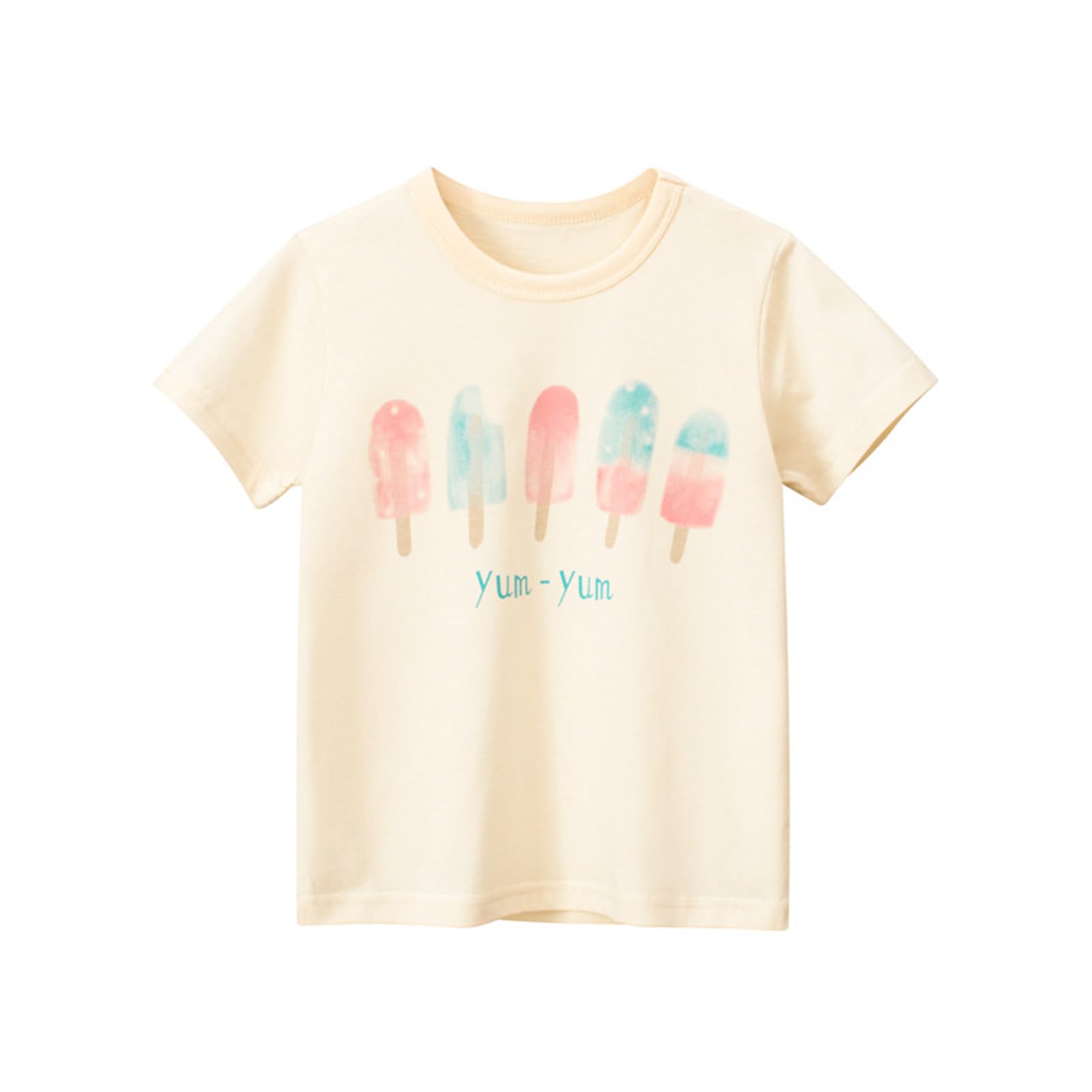 Toddler Baby Girls Short Sleeve T-Shirts Graphic Crewneck Tees Tops Summer Clothes for Girls 2-8 Years (Beige,90/18-24 M,Unisex,Big Kid,US,Age,18 Months,24 Months)