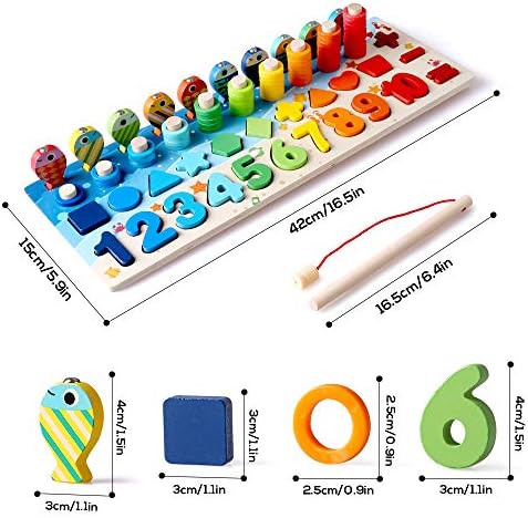 Bee bee Run Wooden Number Puzzles Toys for Kids Shape Sorter Puzzle Board Math Counting Stacking Rings with Magnetic Fish Education Toys Gifts for Toddlers Boys Girls Age 3+
