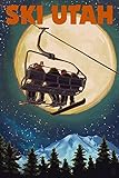 Ski Utah, Ski Lift and Full Moon (9x12 Wall Art Poster, Digital Print Decoration)