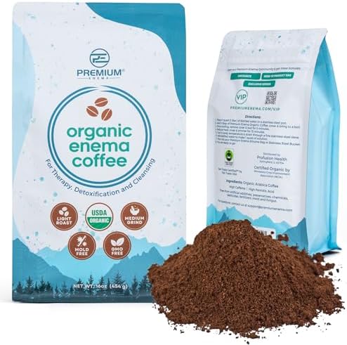 PE Premium Enema Organic Coffee for Enemas. Light Roast, Medium Ground, Specialty Grade. High in Palmitic Acid and Caffeine. Ideal for for Gerson Therapy, Liver Detox and Colon Cleansing (1 Lb)