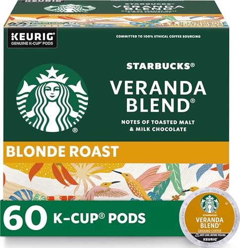 Starbucks K-Cup Coffee Pods, Starbucks Blonde Roast Hot or Iced Coffee, Veranda Blend, 60 Keurig Pods