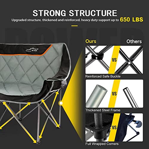 FAIR WIND Oversized Fully Padded Camping Chair Folding Loveseat Camping Couch Double Duo Chair Heavy Duty Quad Fold Arm Chair with Cup Hold の商品画像 5