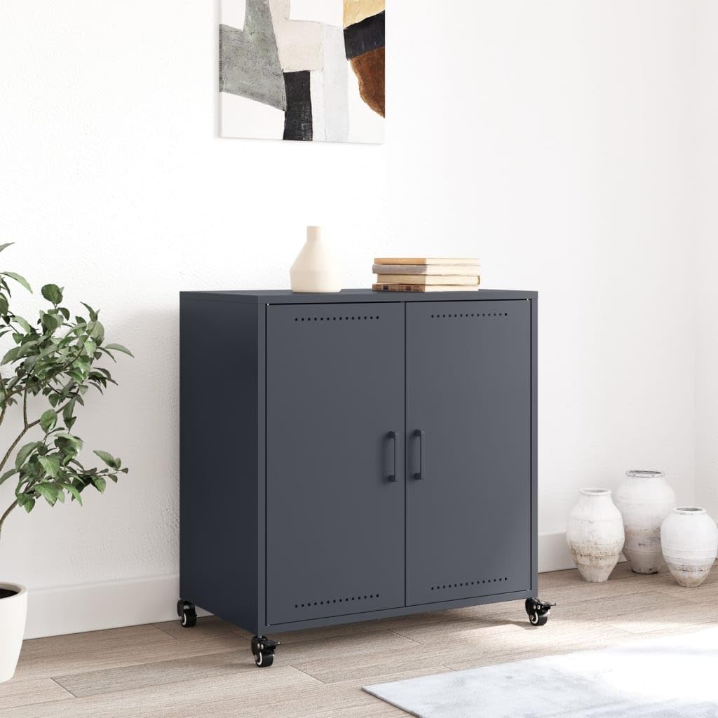 Buffet anthracite 68 x 39 x 72 cm en acier avec roulettes
