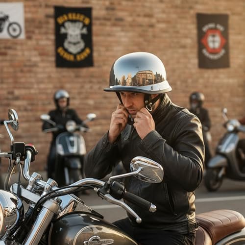 Casco de moto clásico alemán con remaches de acero y acabado premium 2
