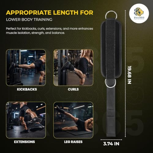 Image of PRO365 Ankle Straps & Lifting Straps Combo for Cable Machine | Gym Ankle Cuffs for Glute Kickbacks, Leg Workouts & Hip Training | Weight Lifting Wrist Straps for Deadlifts, Pull-Ups & Strength Training (Black, Pack of 4)