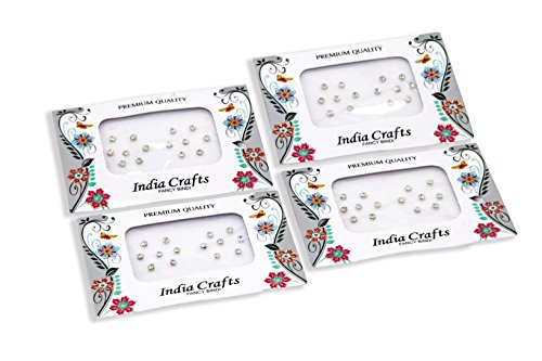 India Crafts ™ 4 Packs - 1.5 mm - 70 Silver Dots Diamond Crystal Bindi/Fake Nose Stud