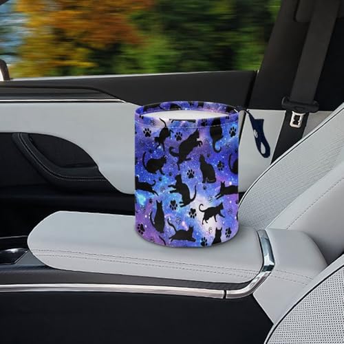 Image of Galaxy Black Cat Car Trash Bag, Car Trash Can - Cute, Portable, Collapsible for Back Seat, Floor, or Hanging Headrest Waste Basket Car Garbage Accessory