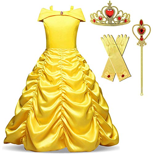 TTYAOVO Robe de Soirée Princesse à épaules Dénudées pour Fille Taille（150） 7-8 Ans Jaune