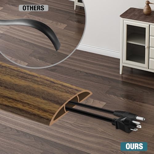 Image of Floor Cord Cover, Cable Protector, 0.63W x 0.31H inches, Wire Cover for Extension Cords, Floor Cable Covers Prevent Cable Trips (Wood Smoked Brown, 50-3.3 Feet)