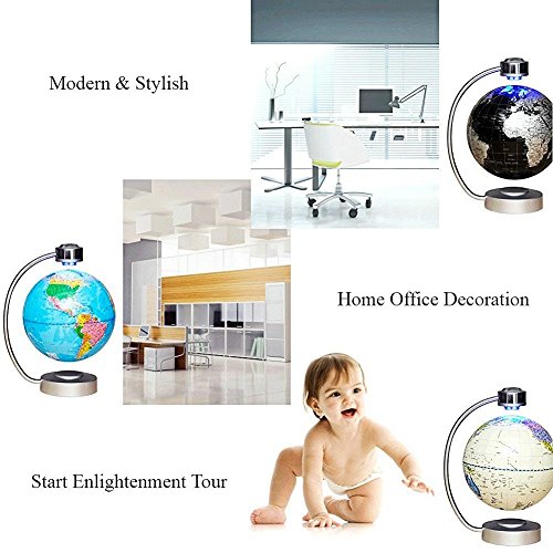 Globes World, 8" Magnetic Floating Globe With Led Light - Anti-Gravity Levitation Rotating Planet Earth Globe Stylish Home Office Desktop Display Decoration (Blue) #TOP4