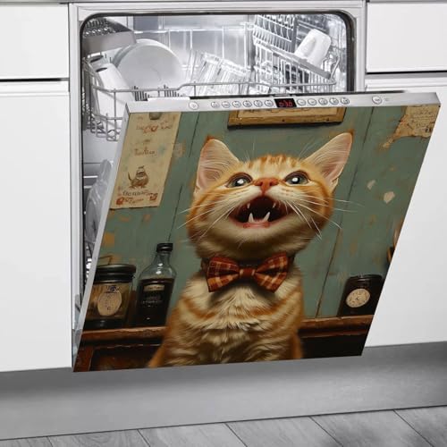 Imanes Adhesivos Gatos Amarillos Verdes Cubierta Magnética para Lavavajillas Iman Adhesivo electrodomésticos Calcomanía Magnética para Lavadora Decoración Imanes Nevera 58.5x65 cm /2pcs