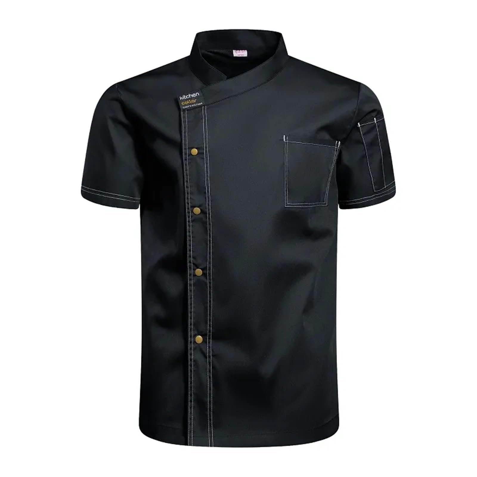 MZPOZB Chef Outfit Cook Uniform Chefs Jacket For Men Catering Chef Shirts Summer Restaurant Barber Shop Waiter Shirt Bakery Waiter Working Clothes(Black,XL)