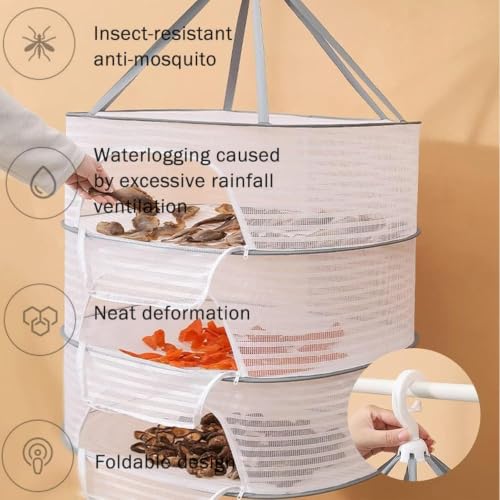 Image of Sun Drying Net - 3‑Layer Foldable Food Drying Rack, 50x70 cm Multilayer Hanging Mesh for Vegetables, Pulses, Herbs & Fruit - Indoor Hydroponics, Camping & Sun‑Drying