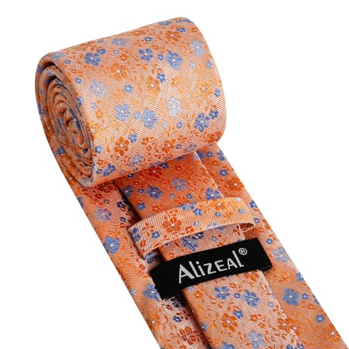 Image of Alizeal Mens 3.15inches Exquisite Floral Tie with Small Flower Printed Pocket Square