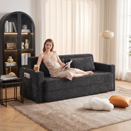 Nolirx 3 en 1 Canapé Convertible, Canapé Compressé avec Poche et 2 Porte-gobelets, 2 Coussin, Canapé Modulable, Canapé 2 Places, Canapé Lit pour Salon, Canape Convertible,Noir – vue 8