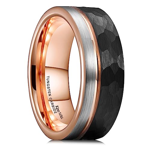 King Will Tungsten Carbide Wedding Band for Men 8mm Black Hammered