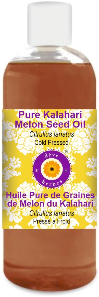 Deve Herbes Kalahari Melon Seed Oil (Citrullus lanatus) | Cold Pressed | Pure | Natural | For Diluting Essential oils | For Hair, Skin & Massage | Non-Sticky| Lightweight| Unisex | 200ml (6.76 oz)