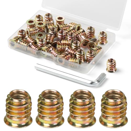 FOMGIIN Tuercas Hexagonales Insertos para Madera M6 x 10mm, 40 Piezas Tuerca Hexagonal, Tuerca Roscadas de Inserción Cabeza Plana, Roscado Inserción Tuercas Hexagonales Remaches, para Muebles