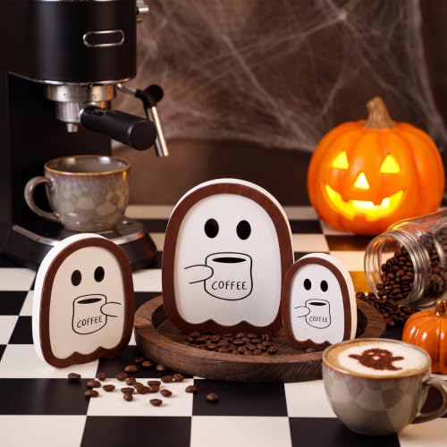 Cinnvoice 3 Pcs Halloween Coffee Bar Decor, Halloween Coffee Ghost Decor