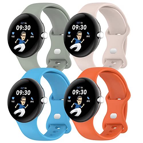 Dmveimal 4Pcs Band For Google Pixel Watch Bands For Women/Men,Active Sport Silicone Strap Bracelet Correa Soft Waterproof Replacement Wristband Smart Watch Accessories #TOP8