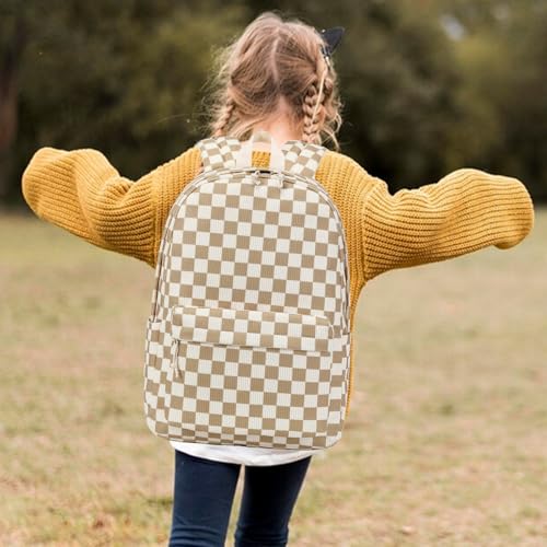 School Backpack for Girls Teens Corduroy Checkered Bookbag with Lunch Box Set Kids Backpack Elementary Middle School Bag (Checkered-Brown)2