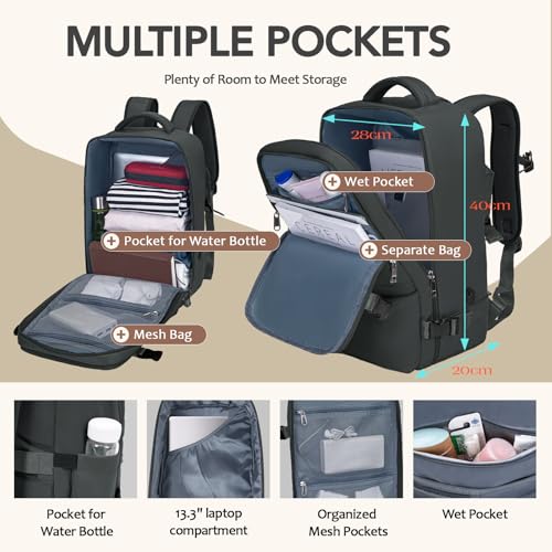 Xkdoai Mochila Viaje Cabina Avion 40x30x20 Mochila Viaje para Ryanair Equipaje de Mano con Bolsa Antirrobo Bolsillo de Botellas para Viaje Corto - imagen 6