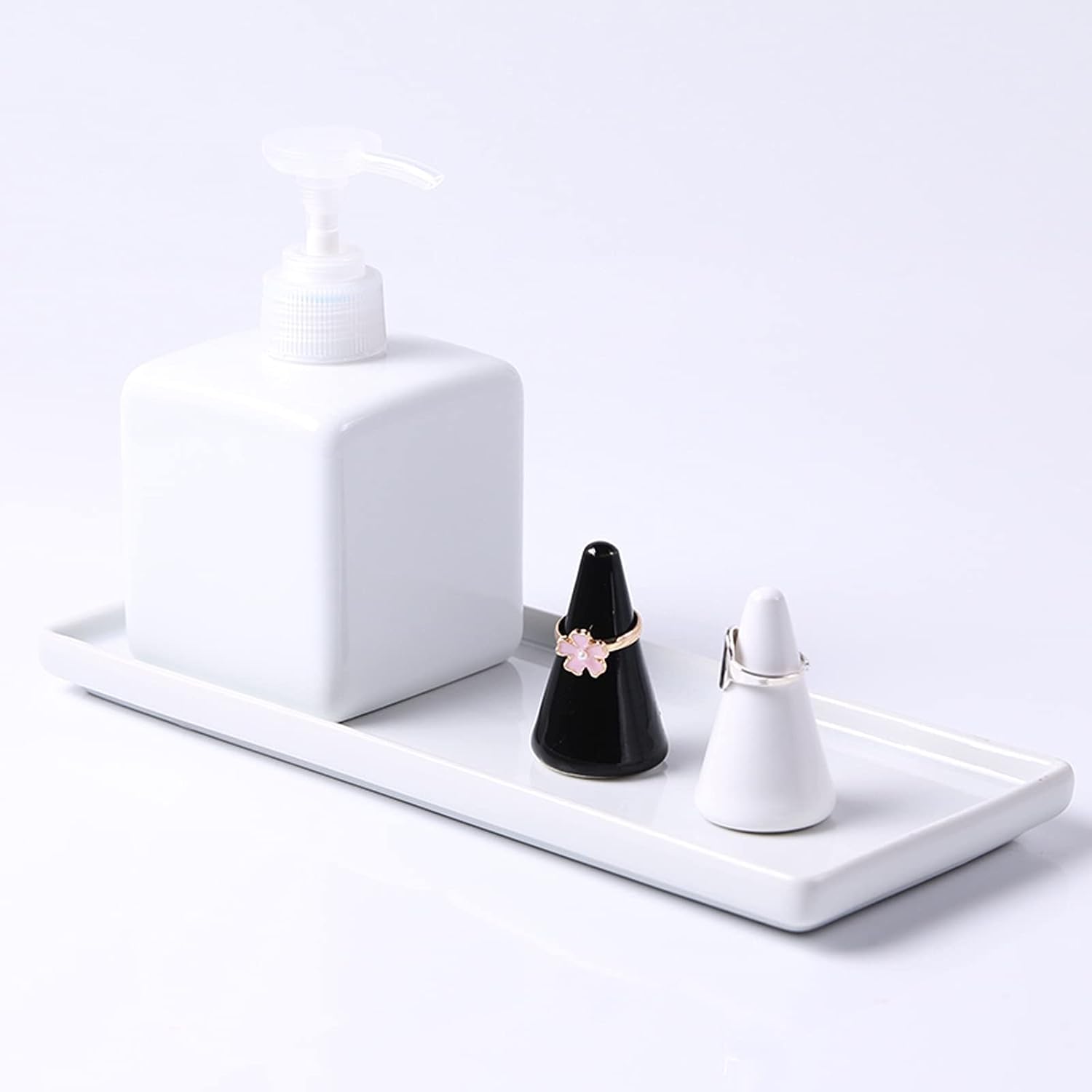 JAKSSO Ceramic Toothbrush Holder for Bathroom Toothbrush Tray for Vanity Countertop Storage Organizer for Holding Toothpaste Dental Floss Picks Makeup Brushes(Large