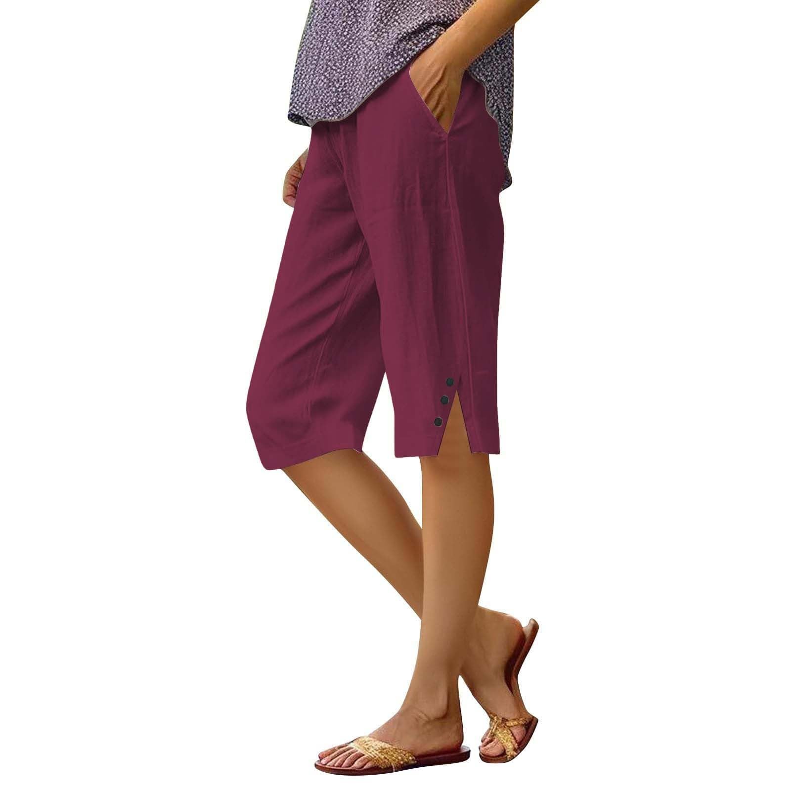 PIFAME Capris for Women Womens Capris Linen Pants with Pockets Cotton Trousers for Women Ladies Summer Loose Slacks