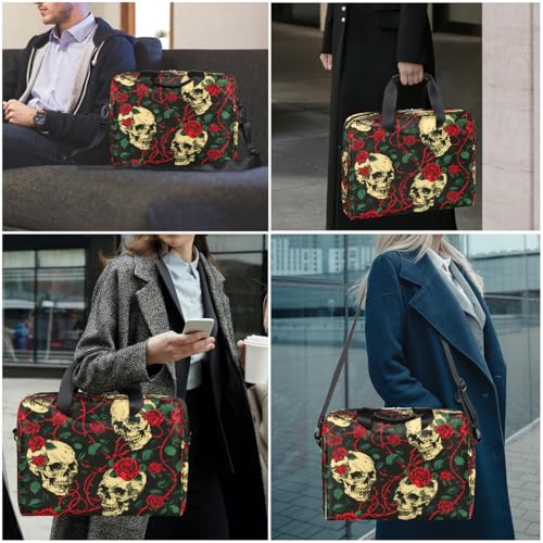 Bolsa para laptop con diseño retro floral y calaveras miniatura 2
