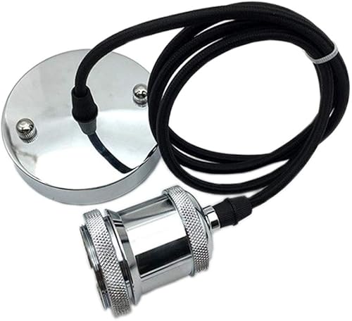 Miniatura 7 de Icole Lámpara colgante vintage, estilo industrial retro moderno E26 E27 soporte de lámpara cromado, rosa de techo negro con cable flexible trenzado